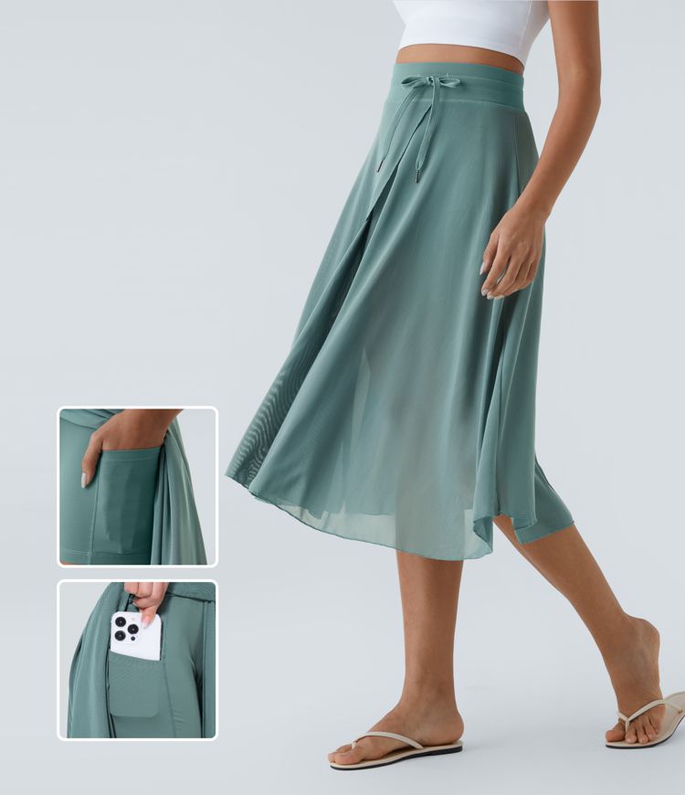 ColaGonna™ - Gonna midi e pantaloncini 2 in 1 in tulle con vita alta, coulisse, rete a contrasto e tasche laterali