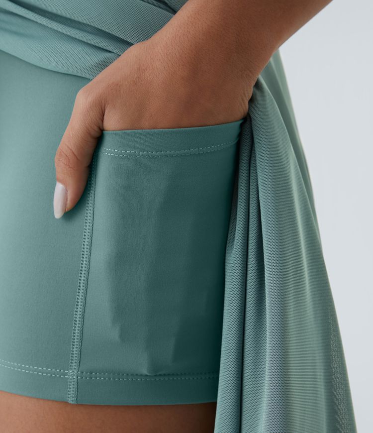 ColaGonna™ - Gonna midi e pantaloncini 2 in 1 in tulle con vita alta, coulisse, rete a contrasto e tasche laterali